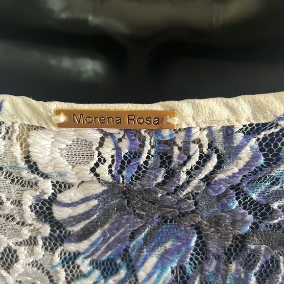 Morena Rosa Blue/White Palm Leaf Print Short Sleeve Blouse Size M - Picture 10 of 17